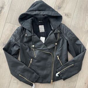 Free People Harriett Hooded Faux Leather Moto Jacket